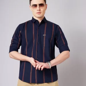 Over Size Strip Men Dark Blue Shirt